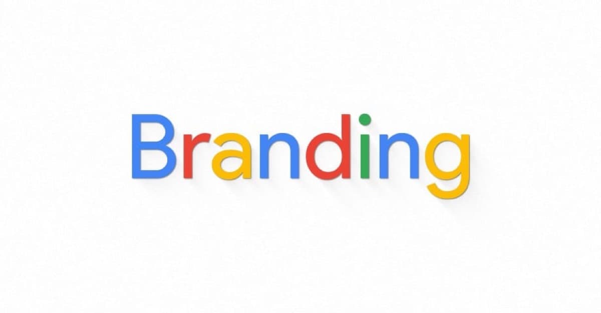 A palavra Branding escrita com as cores do logotipo do Google: azul, vermelho, amarelo e verde.
