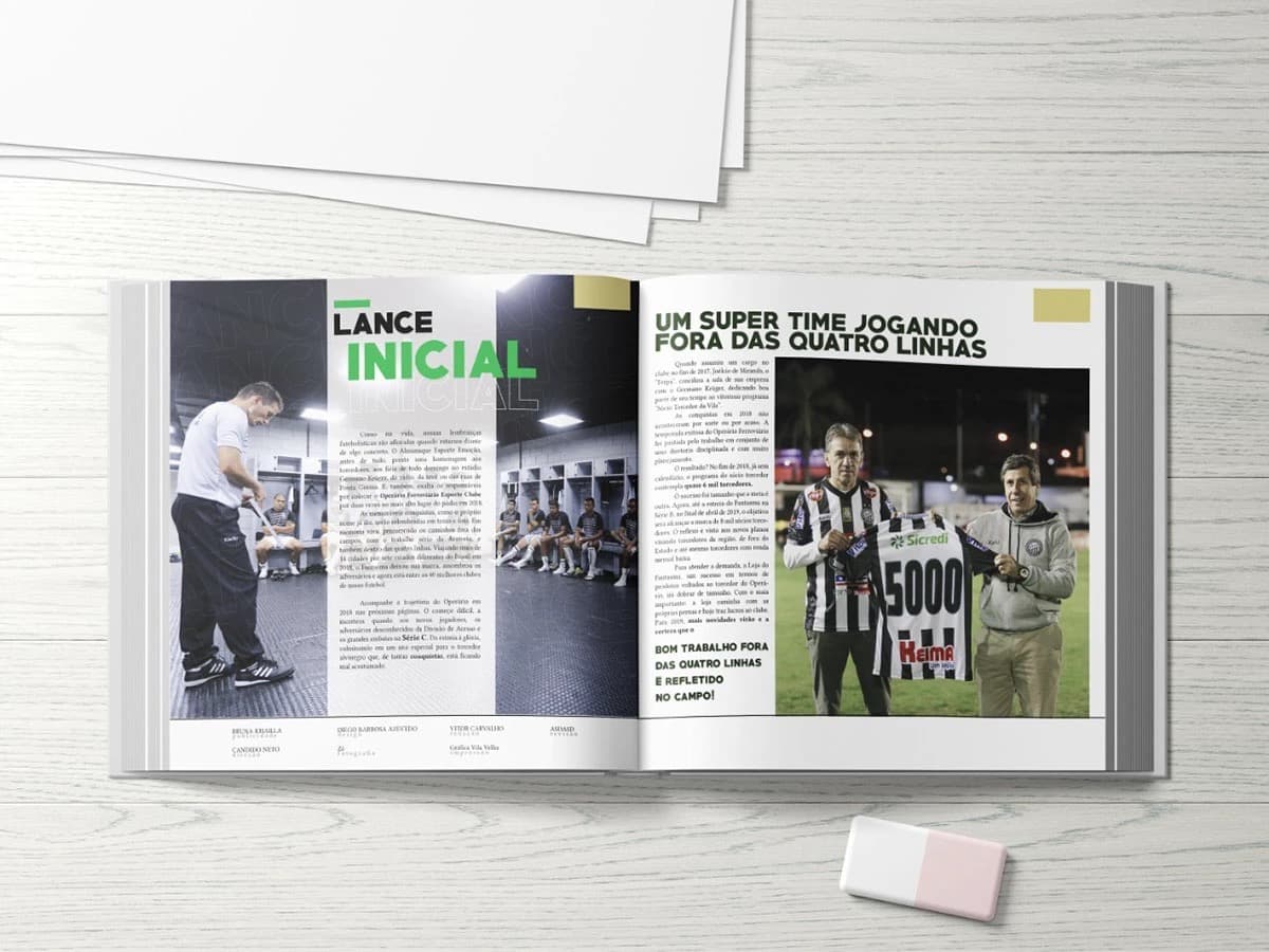Página dupla de abertura do almanaque, com o título 'lance inicial' e uma reportagem sobre o programa de sócio torcedor do clube.